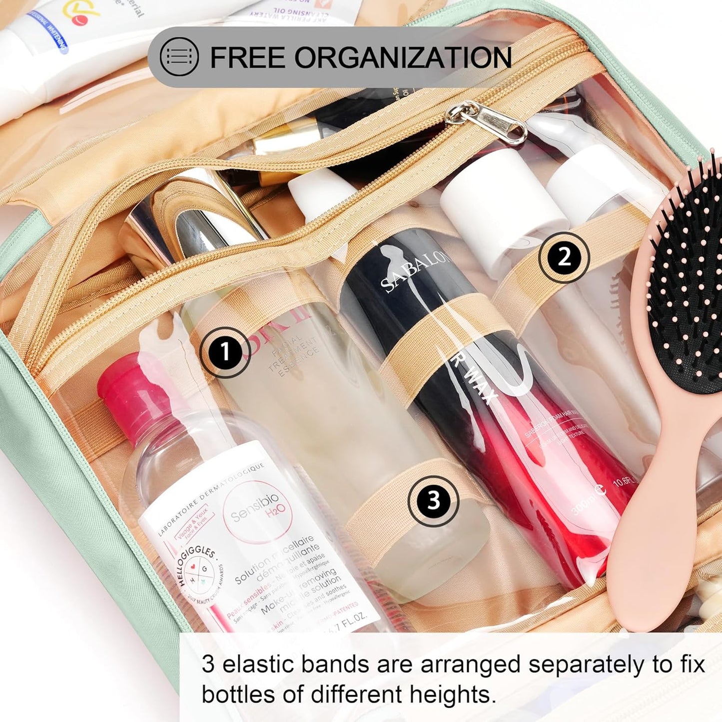 Travel Hanging Toiletry Bag for Women, Cruise Ship Essentials, with Jewelry Organizer, Extra Large Makeup Dopp Kit, Waterproof Cosmetic Bags, Toiletries Kit Set with Trolley Belt, Green