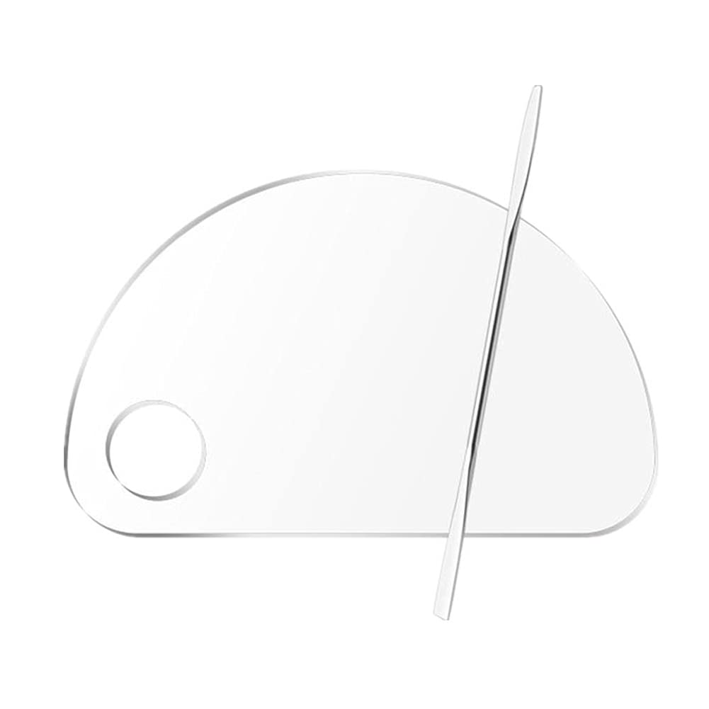 Set of 2 Semicircle Acrylic Makeup Palette and Metal Spatula Acrylic Cosmetic Palette Cosmetic Artist Palette Mixing Palette with Spatula Nail Art Eye Shadow Lipsticks Mixing Makeup Tools