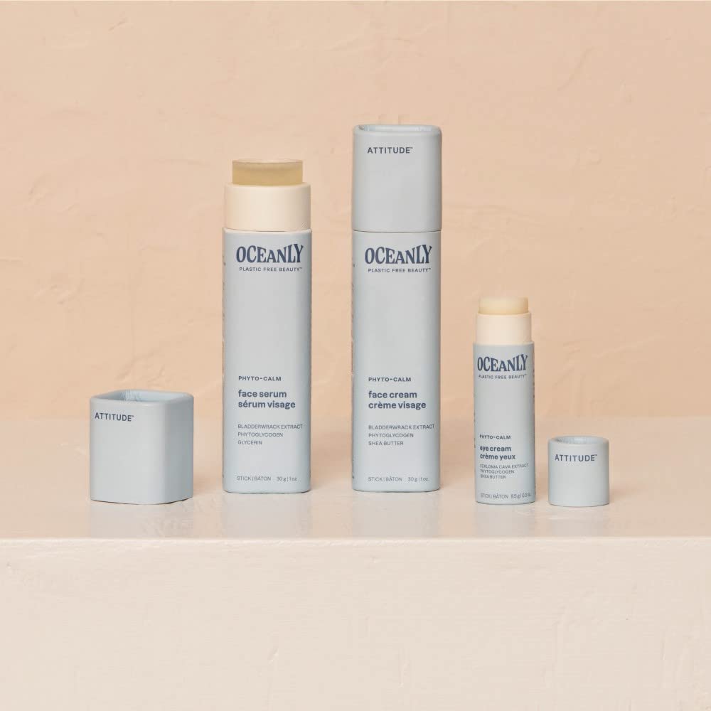 ATTITUDE Oceanly Eye Cream Stick, EWG Verified, Plastic-free, Plant and Mineral-Based Ingredients, Vegan and Cruelty-free Beauty Products, PHYTO CALM, Unscented, 0.3 Ounce