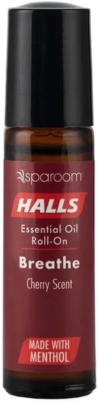 Halls Breathe Essential Oil Roll On Cherry – Menthol-Infused Aromatherapy Blend for Focus and Tension, Travel-Friendly Relaxation Support with Natural Botanical Oils, 10mL Precision Applicator