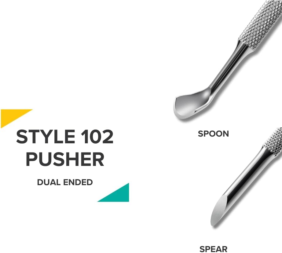 Rui Smiths Pro Cuticle Pusher with 2 Ends - Stainless Steel Manicure Tool - Style 102