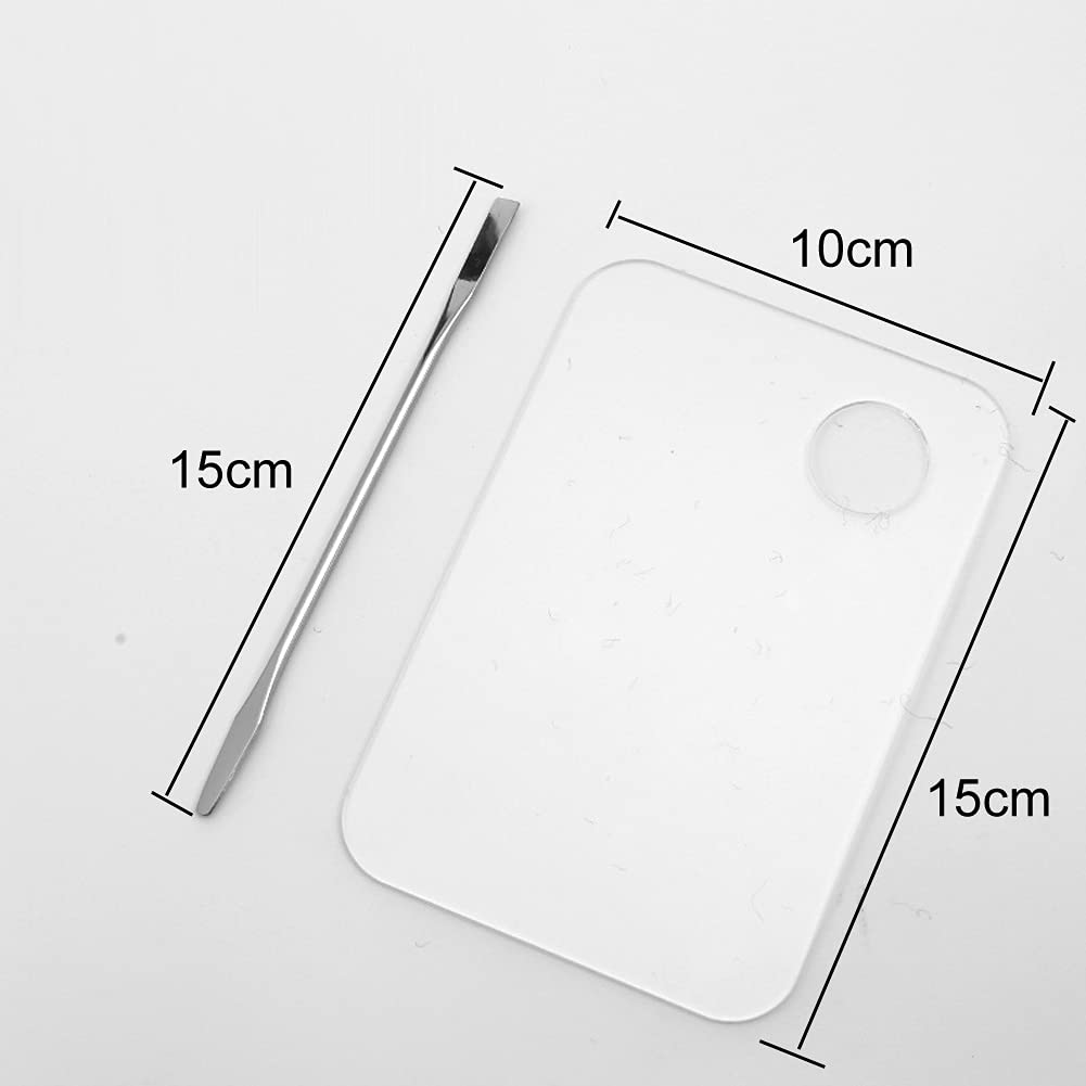 Set of 2 Acrylic Makeup Palette and Metal Spatula Acrylic Cosmetic Palette Cosmetic Artist Palette Mixing Palette with Spatula Nail Art Eye Shadow Lipsticks Mixing Makeup Tools, 10 x 15cm