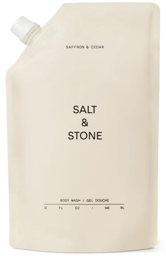 Salt & Stone Body Wash with Antioxidants for Deep Moisture | For Women & Men, Sulfate, Paraben, & Dye Free, Leaving Skin Soft and Hydrated | Saffron & Cedar 32 fl oz