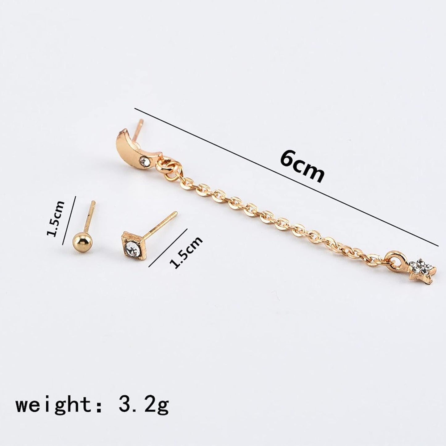 Bohemia Moon Star Dangle Earrings Gold Cz Moon Drop Chain Earrings Crystal Star Earrings Star Chain Earrings for Women and Girls