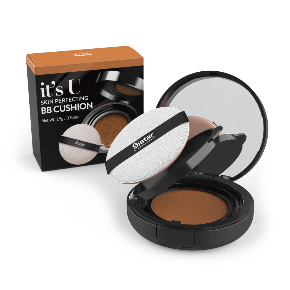Sistar Skin Perfecting BB Cushion Full Coverage Long Lasting Natural Glow Foundation On The Go Case With Mirror (Medium)