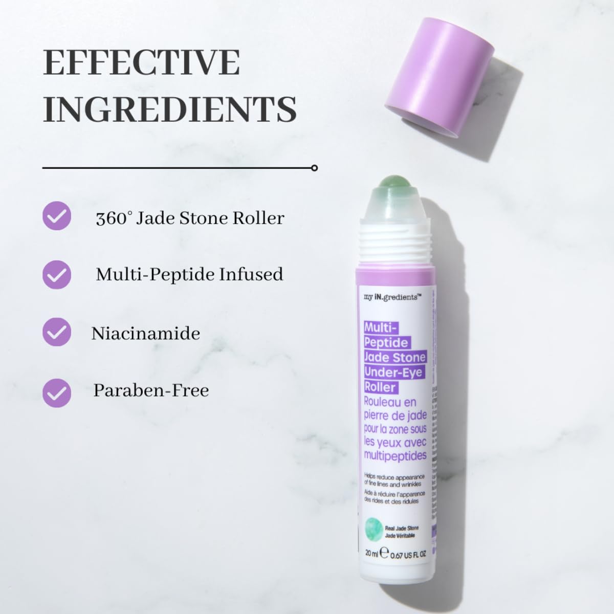 masque BAR My Ingredients Hydrating Under Eye Serum with 360° Jade Stone Roller (Multi-Peptide)