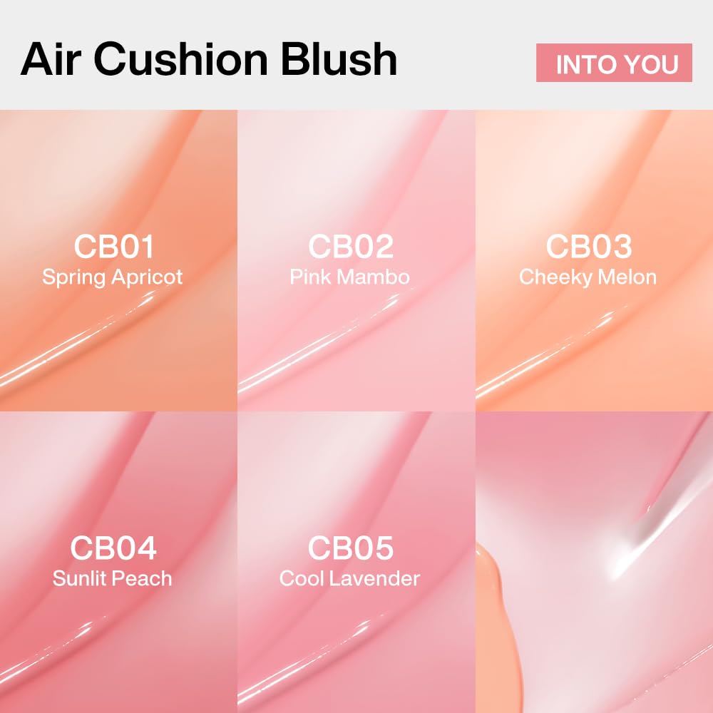 INTO YOU Cream Blush Air Cushion for Cheeks Eyes, Moisturizing, Lightweight, Dewy Finish Face Makeup, Long Wearing, Buildable, Blendable, Pigmented Liquid Blush, for All Skin Tones, Cool Lavender