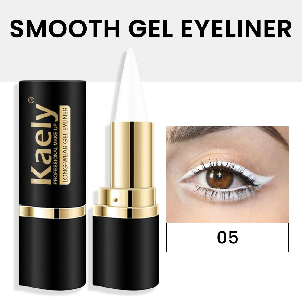 Kaely White Gel Eyeliner Pencil,Waterproof Smudge Proof Eye Liner Pen,Cat Eye Goth Halloween Makeup,Eye Black Face Paint Lipstick Crayon,Color Colorful Eyeliner Eyeshadow Stick,05