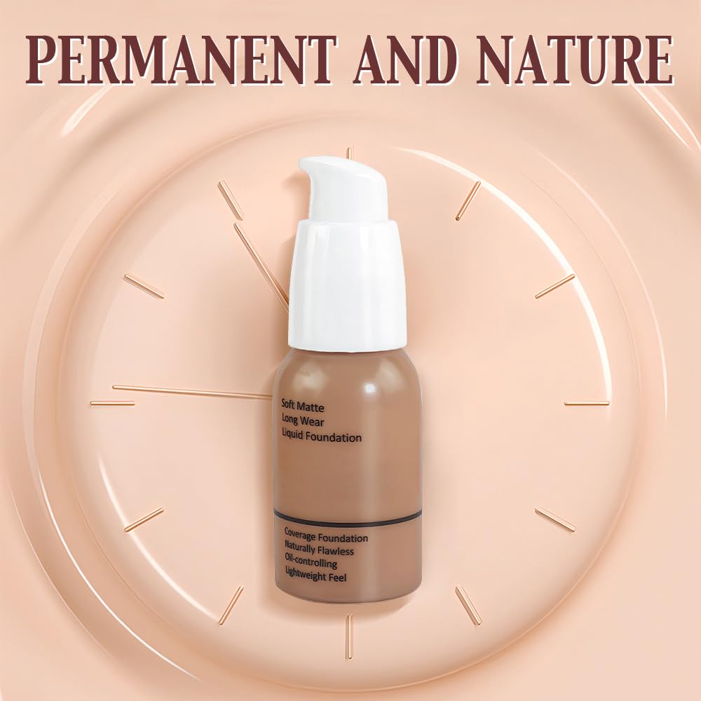 Matte Liquid Full Coverage Foundation, Flawless Soft Matte 24HR Oil Control Full Coverage Foundation Makeup for Women, Long-Lasting Waterproof Full Coverage, 05#Tan(05, Pack of 1)