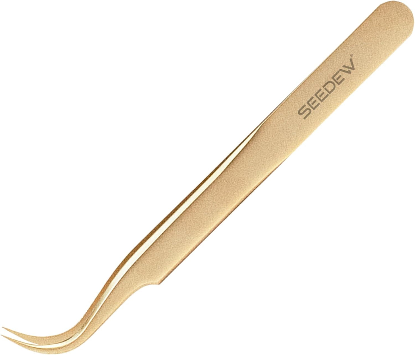 SEEEDEW Tweezer Eyelash Extensions - 1 Pcs Stainless Steel Curved Pointy Precision Tweezer for Lash Tech, Lash Artist Beginner (Golden)