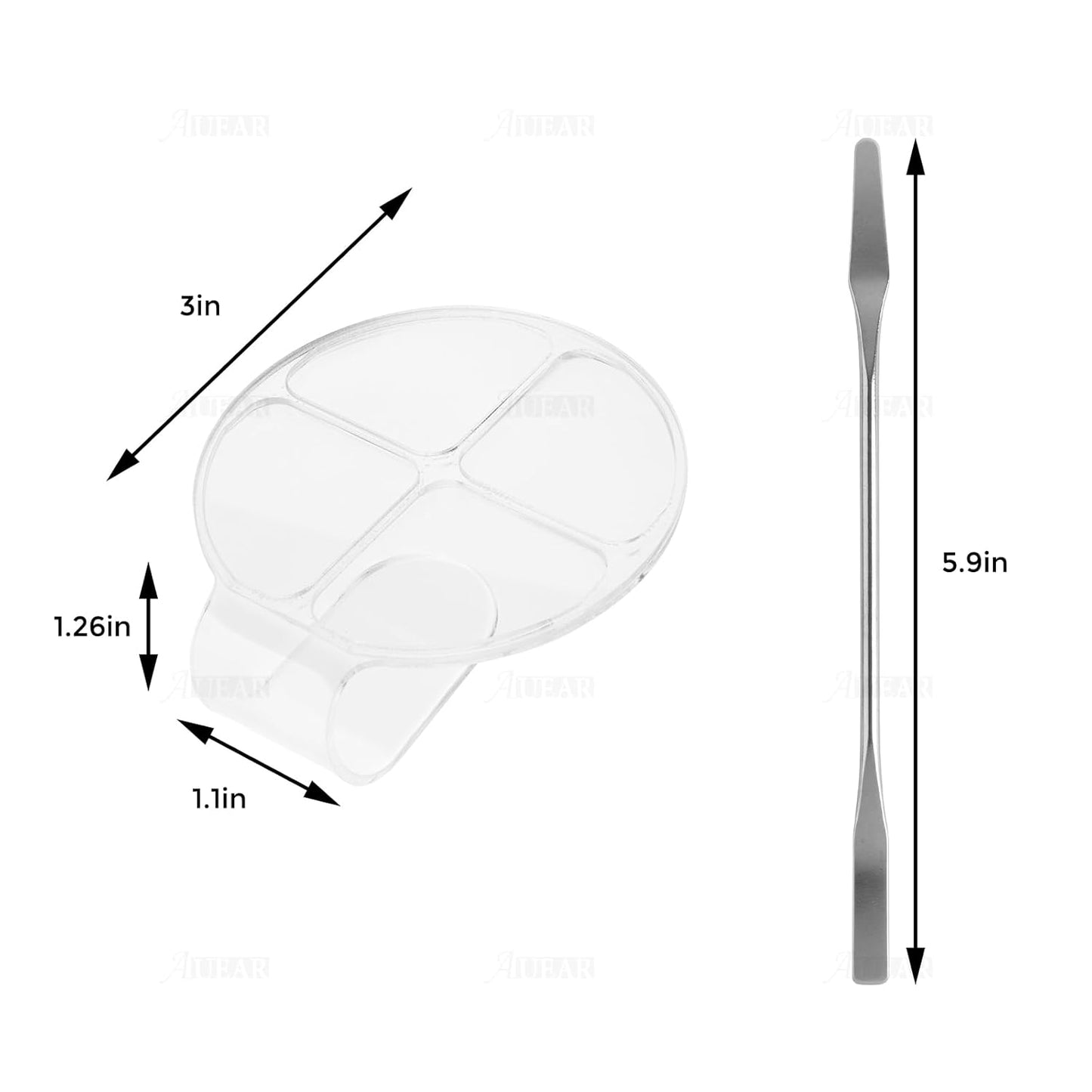 AUEAR, 2 Pack Hand Makeup Mixing Palette Handheld Palette Clear Makeup Cosmetic Palette Nail Art Manicure Palette with 2 Pieces Spatula for Mixing Foundation