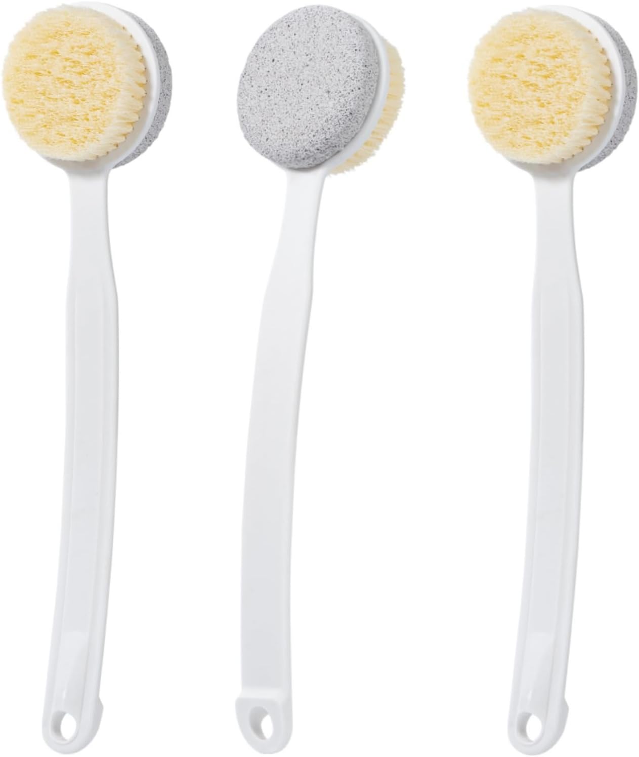 Pumice Stone for Feet with Long Handle (Double-Faced Curved Handle,White, Count, 3.0)
