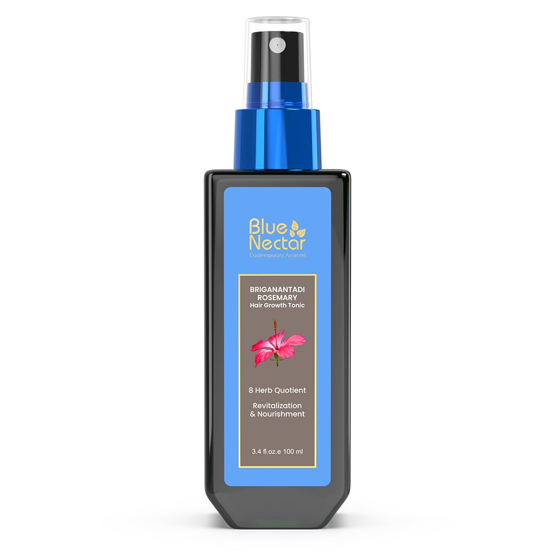 Blue Nectar Hair Growth Serum with Rosemary Oil for Hair Growth | Ayurvedic Hair Tonic Spray (8 Herbs, 3.38 Fl Oz)