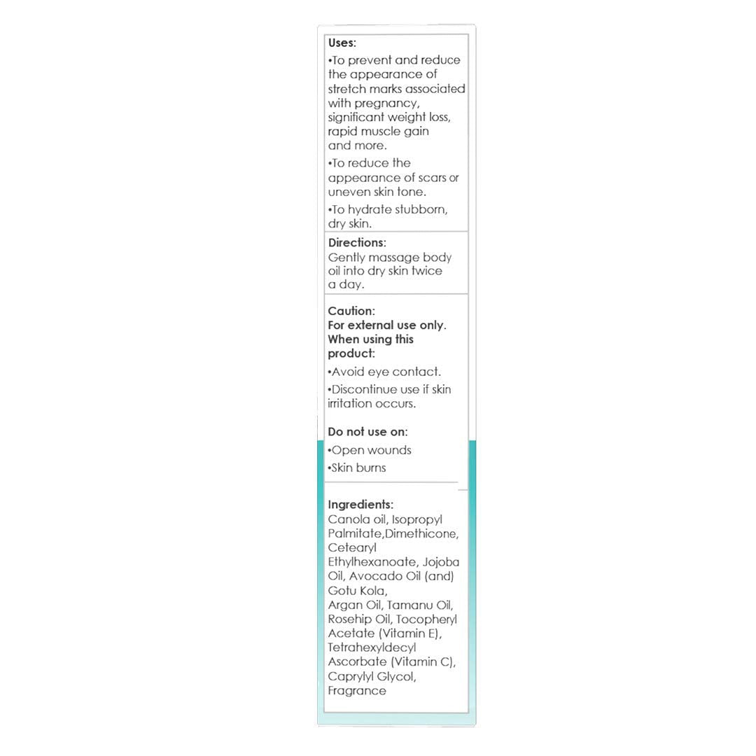 ReTone® Body Oil: Stretch Mark Prevention -Non-greasy finish - Infused with Gotu Kola - No mess dispenser - Tamanu oil + Argan Oil + Rosehip Oil + Jojoba Oil + Vitamin E C (dry skin, uneven skin tone)