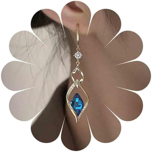 Vintage Sapphire Drop Earrings Blue Crystal Hook Earrings Gold Swirl Square Dangle Earrings Blue Sapphire Earrings Jewelry for Women