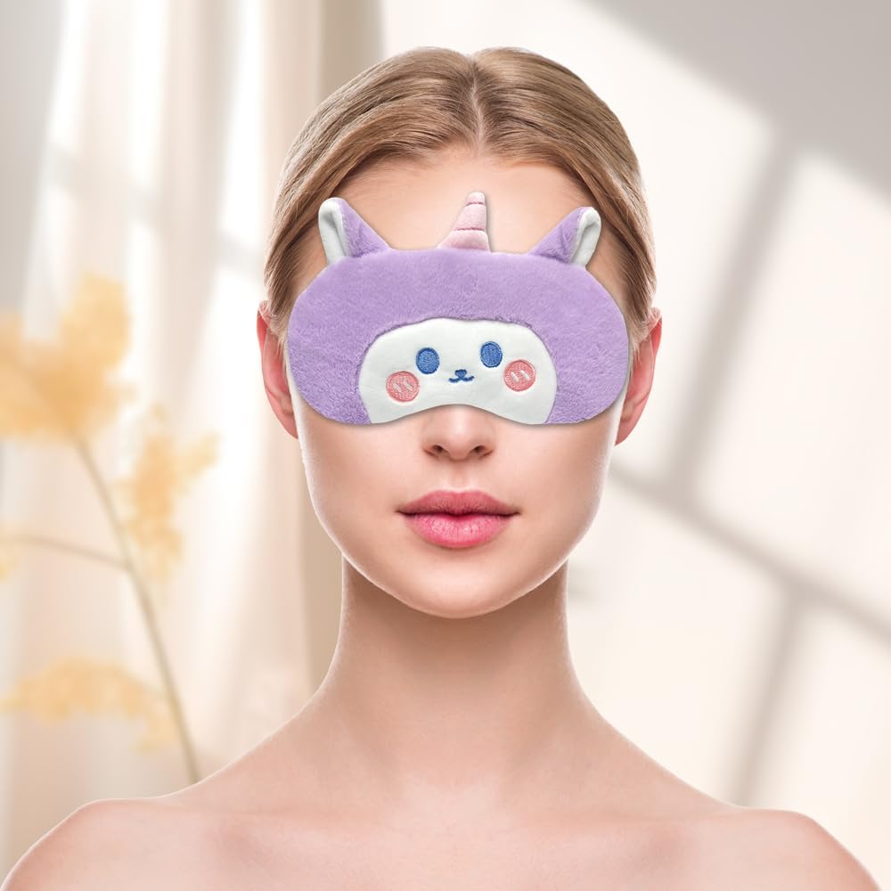 PERFECTSIGHT Sleep Eye Masks, Cute Plush Sleep Eye Cover Lightweight Adjustable Eyeshade Faux Fur Mask Cover for Women Men Sleep Travel Nap, Purple Unicorn