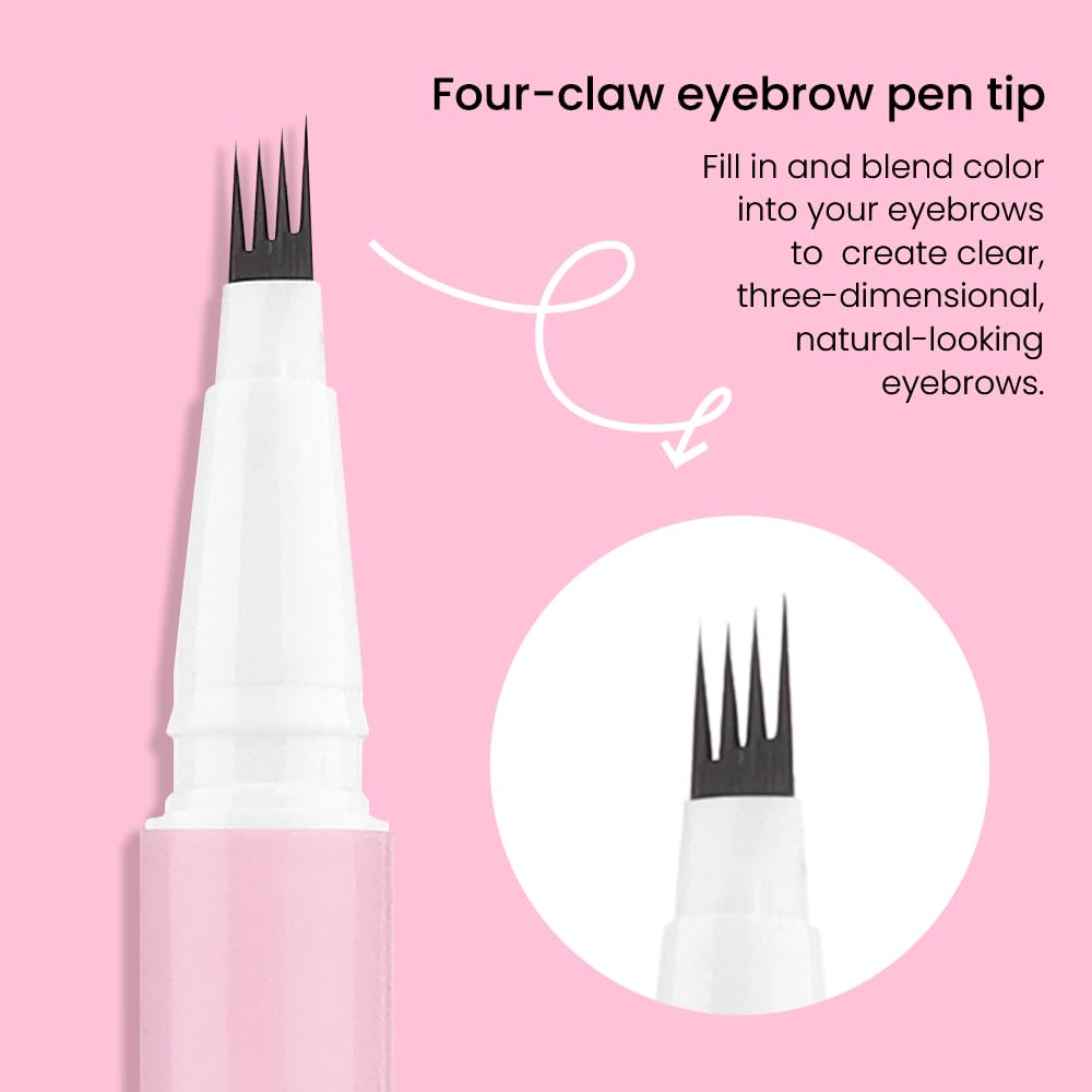 evpct 2Pcs Brown Magic Microblading Eyebrow Contouring Pen Brow Pencil, with 4 Brush Micro-Fork-Tips Precise Applicator, with Dual-ended Eyebrow Brush, Hair Like Strokes, Natural Looking Brows