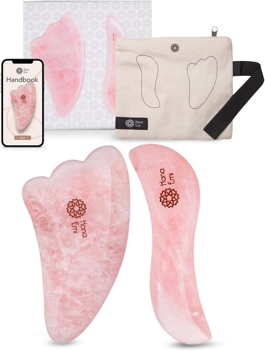 LUONKOS Gua Sha Facial Tools - Pink Rose Quartz Wing-Wave - Lymphatic Drainage Massager & Face Massager - Gua Sha Body Tool - Includes Protective Case & E-Book