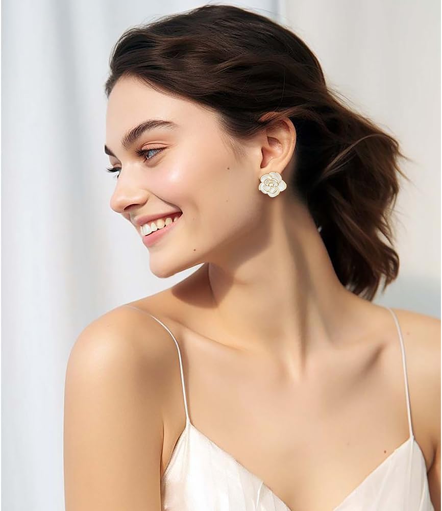 CLASSYZINT Gold/White/Red/Black Flower Stud Earrings For Women