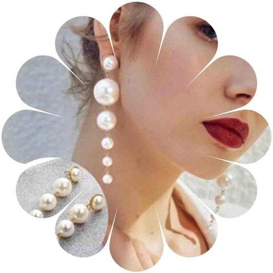 Boho Pearl Drop Dangle Earrings Big Pearl Tassel Earrings Gold Long Drop Earrings Elegant Vintage Earrings Jewelry for Women