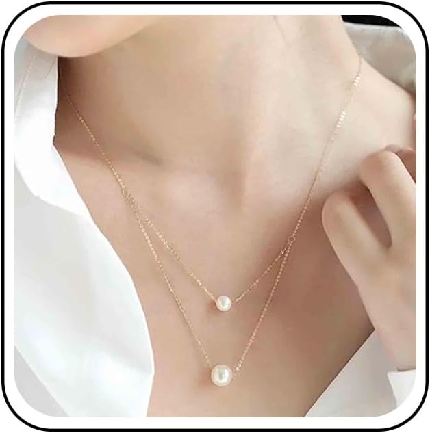 Boho Layered Pearl Necklace Choker Gold Pearl Pendant Necklace Multi Layer Vintage Necklace Chain Bridal Necklace Jewelry for Women and Girls