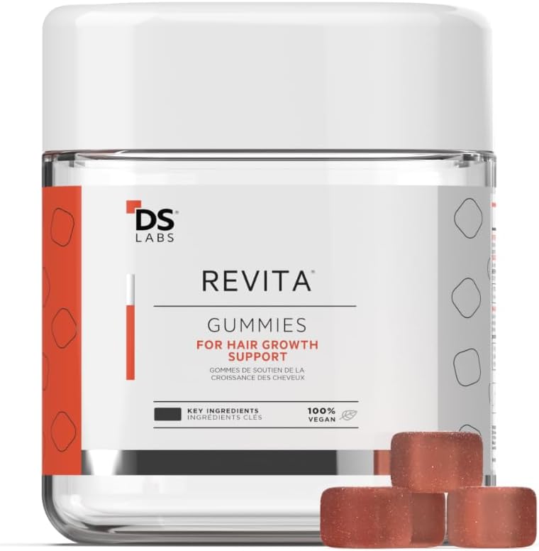 DS Labs Revita Hair Vitamin Gummies - Thickening & Strengthening Hair Supplement with Biotin, Zinc, Iron, Magnesium, Vitamin D & Melatonin, Fuller, Healthier-Looking Hair, Vegan & Gluten-Free