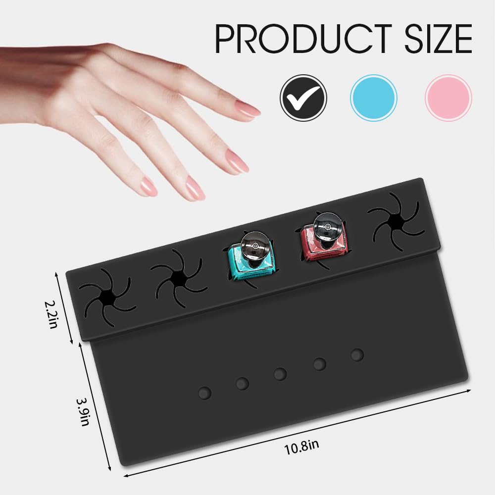 Nail Polish Holder, Silicone Hand Rest Mat Fingernail Painting Tools 2 in 1 Art Accessories Organizer Case Set with Anti-Spill Bottle Stand and Finger Separators for Pedicure Manicure-Black