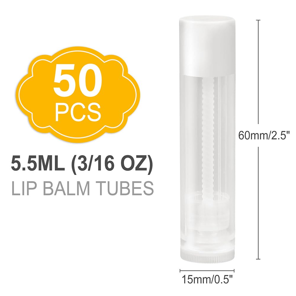 LotFancy Lip Balm Tubes with Filling Tray and Spatula, 50Pcs 5.5ml (3/16 Oz) Clear Lip Balm Containers with White Caps, BPA Free & Leak Free