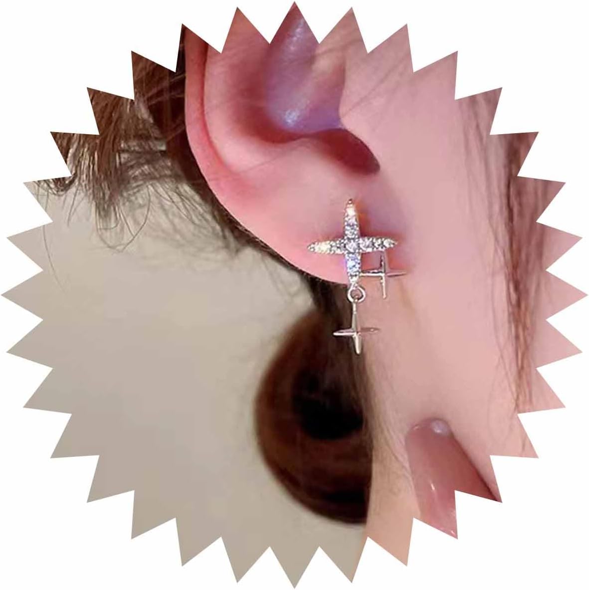 Vintage Rhinestone Star Earrings Silver Star Stud Earrings Crystal Star Drop Earrings Bling Cz Paved Star Earrings Jewelry for Women