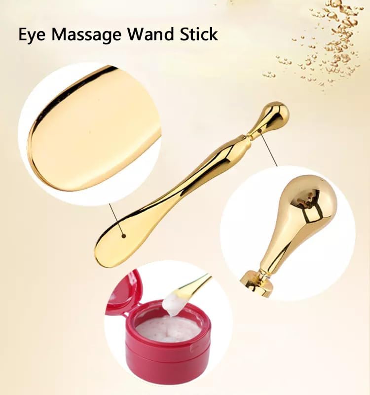 BetterJonny 3Pcs Metal Eye Cream Applicator Roller Wand Stick, Cosmetics Spoon Eye Cream Massager Wand Girls Women Facial Massager for Fatigue Relief Reduce Puffiness (Gold)