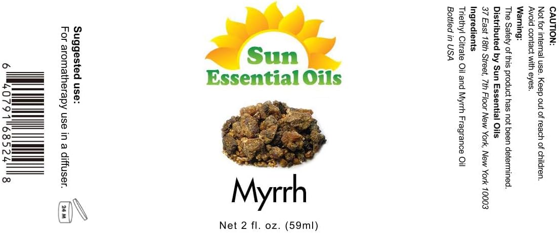 Sun Essential Oils - 2 oz Myhrr Essential Oil for Diffuser, Skin, Face, Hair & Aromatherapy Massage, Fragrance for Candle, Soap, Lotion & Shampoo Making at Home