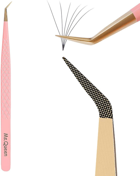 Ms.Queen Isolation Lash Tweezers,45 Degree 14cm Long&Slim Fiber Tip Tweezers for Individual & Classic Eyelash Extensions