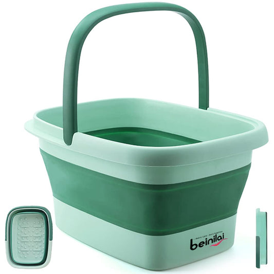 Collapsible Foot Bath Basin for Soaking Feet,Pedicure Foot Spa, Foot Tub with Handles and Massage Acupoint,Multifunction Collapsible feeting Soak Tub-Green