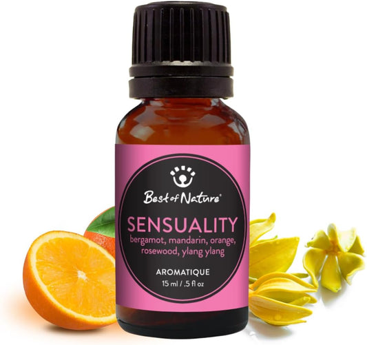 Sensuality Essential Oil Blend – Ylang Ylang, Bergamot, Mandarin, Orange & Rosewood – 100% Pure for Diffuser, Massage, Mood & Self-Care – Romantic Aromatherapy