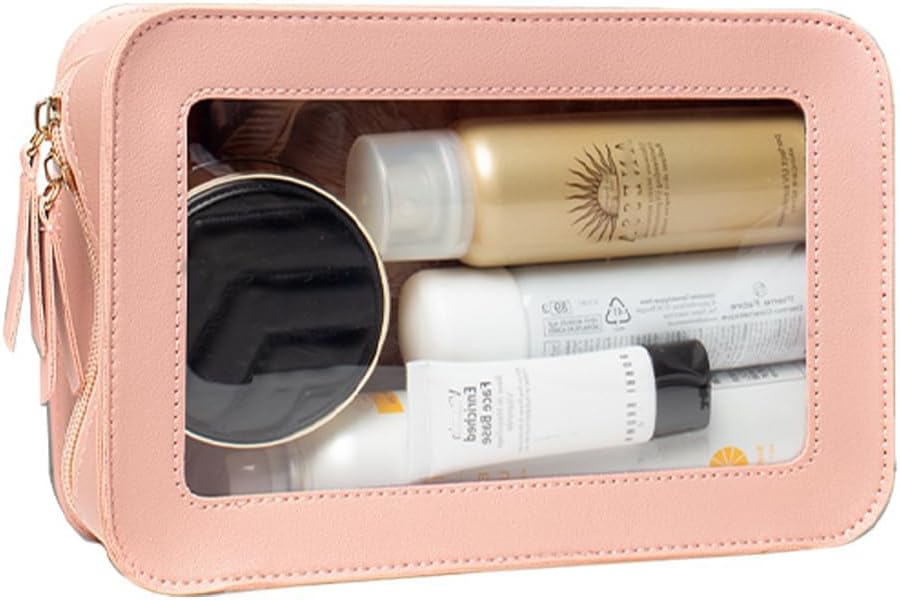 Clear Makeup Bag Small, TSA Approved Portable Toiletry Bag with Zipper Cosmetic Travel Bag Makeup Organizer Case Mini Makeup Pouch for Purse Car Organizer Bag for Women Men