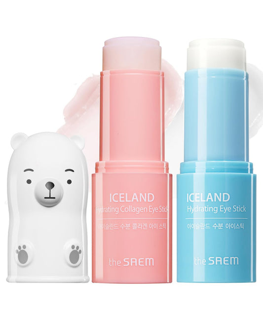 THESAEM Iceland Hydrating & Collagen Eye Stick 2 Pack - Cooling & Anti-Wrinkle Eye Balm for Dark Circles and Puffiness – Under Eye Treatment - Reduce Wrinkles and Moisturizing - Duo Set