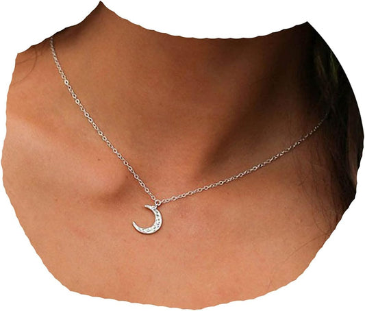 Boho Rhinestone Moon Necklace CZ Crescent Pendant Necklace Chain Minimalist Necklace Festival Jewelry for Women and Teen Girls