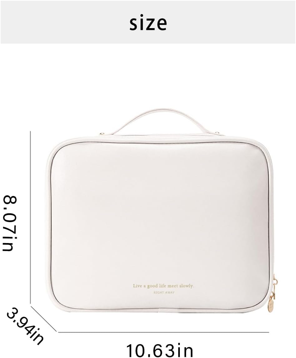 RIGHT AWAY Travel Toiletry Bag for Women, Makeup Bag& Cases, Waterproof Makeup Organizer Cosmetic Bag with Compartments,Portable Make Up Bag for Travel Size Toiletries,Skincare,Brushes Set,White