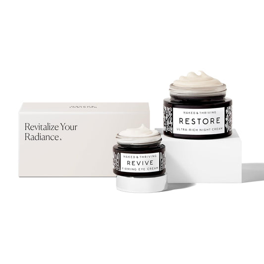 Naked & Thriving The Retinol-Alternative Duo | Restore Ultra-Rich Night Cream (50mL) + Revive Firming Eye Cream (15mL) with Hyaluronic Acid and Bakuchiol (Set of 2)