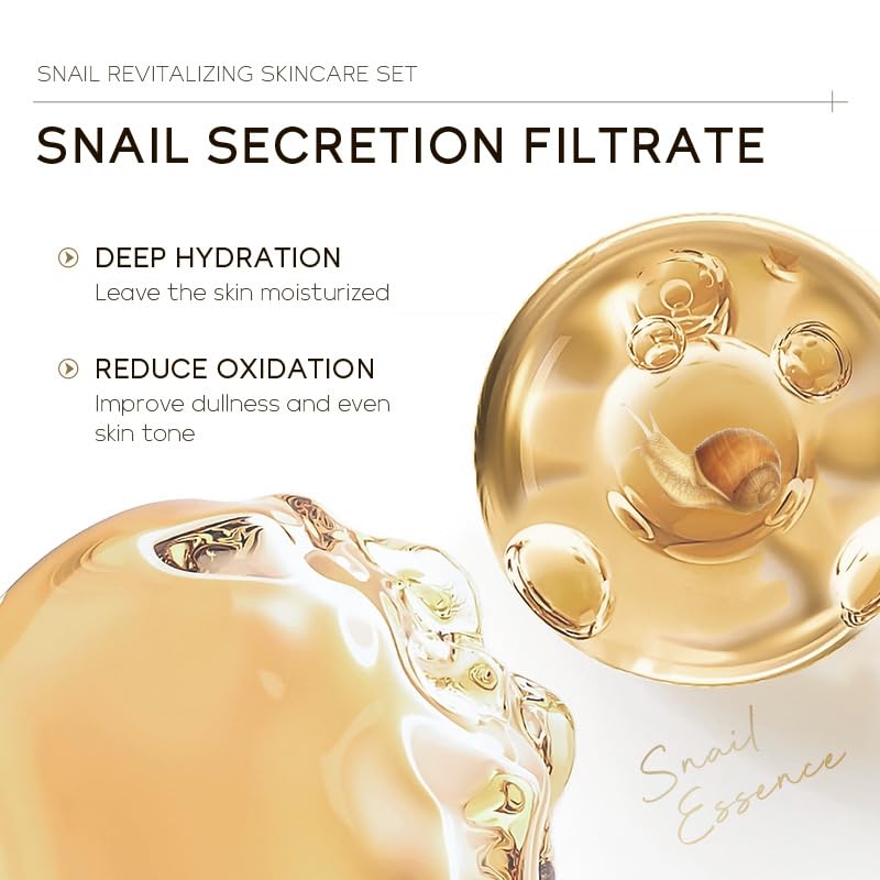 Snail Mucin Skin Care Set,Gold Snail Serum,Ginseng Snail Eye Cream,Snail Essence Cream 3 in 1 Essentials Travel,Improve Damaged Skin Lmproves Elasticity and Minimizes Pores(3pcs)