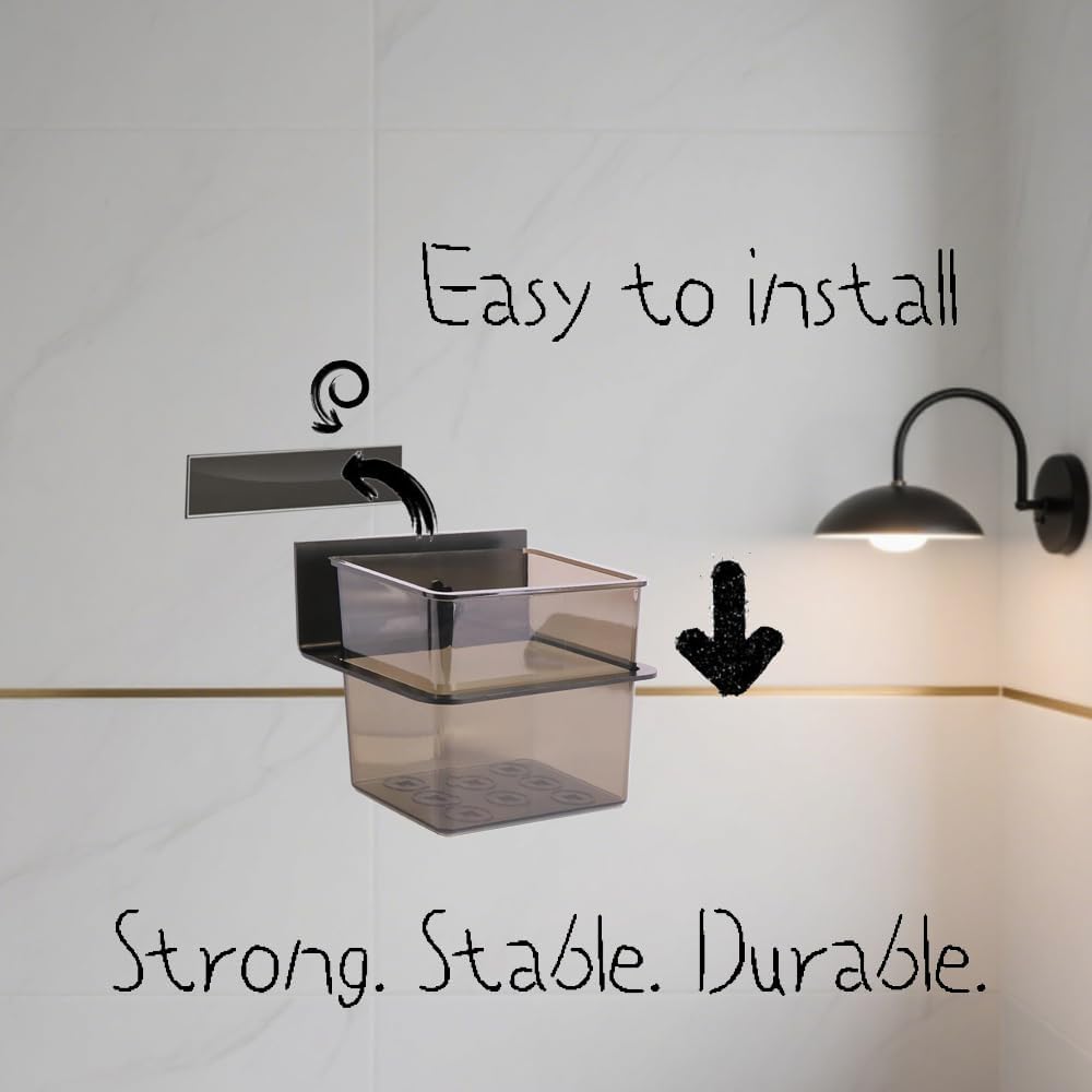 3 Pack Modern Black Metal Clear Plastic Toothbrush Holders,Toothpaste Holder Set - Kids & Adults with Wall-Mounted Metal Bathroom Organizer Set for Bathroom