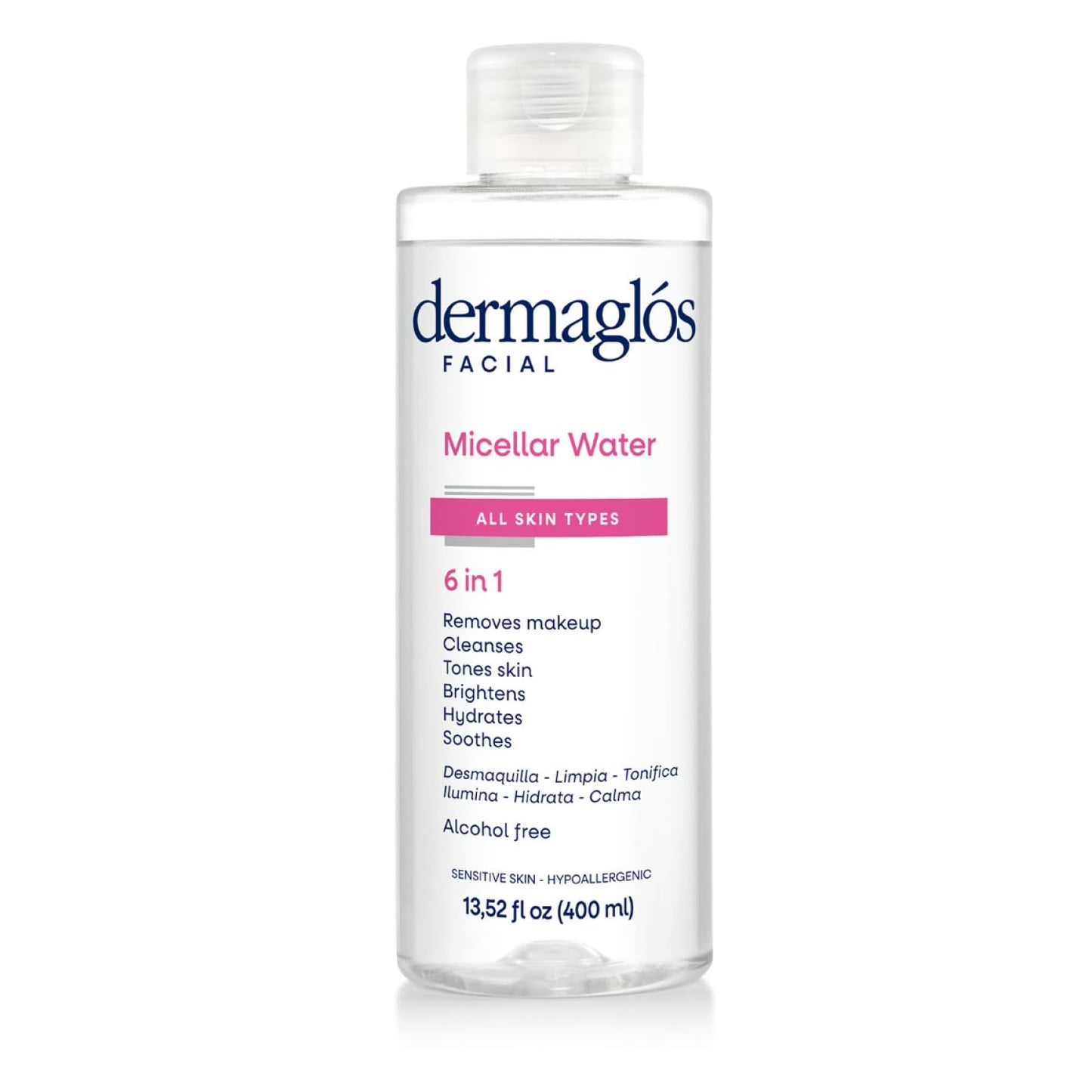 Dermaglos Micellar Water for All Skin Types Even Sensitive | All In 1 Hydrating Facial Cleanser & Makeup Remover, Brightening, Soothing, Gentle Face Toner | Alcohol-Free Formula | 13.52 Fl Oz