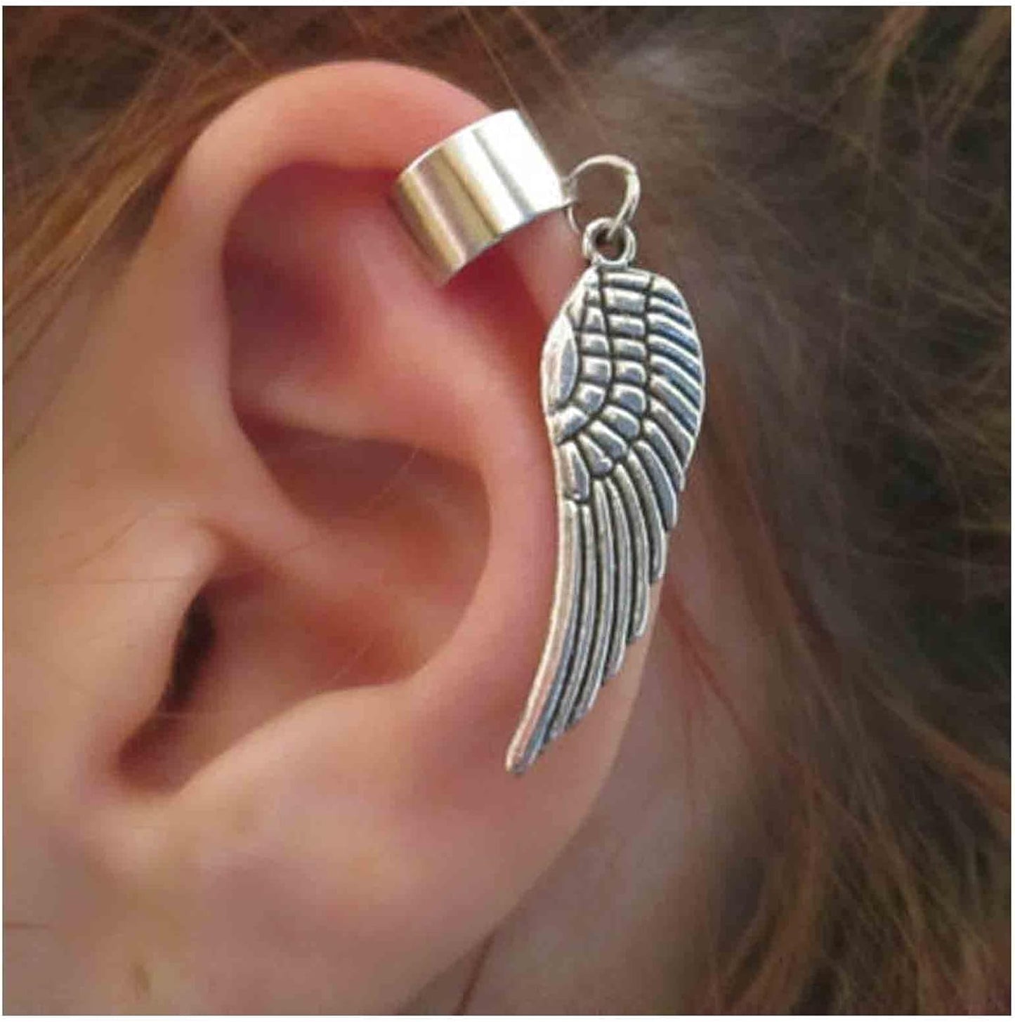 Boho Angel Wing Cuff Earrings Silver Ring Cartilage Earrings with Dangle Wing Ear Cuffs Earrings Clip Wrap Earrings Helix Earrings Jewelry for Women