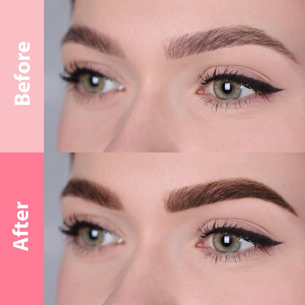 evpct 2Pcs Dark Brown Magic Microblading Dual-Ended Eyebrow Contouring Pen Brow Pencil, with 4 Brush Micro-Fork-Tips Applicator and Precise Brush-Tip, Hair Like Strokes, Dual-ended Eyebrow Brush