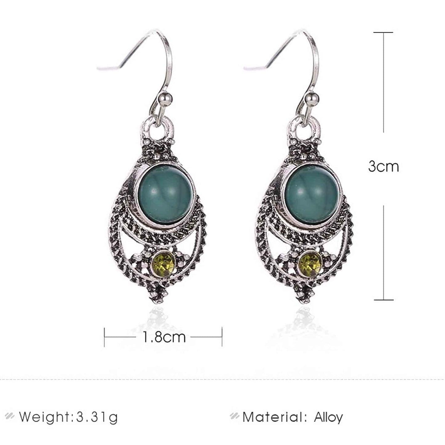 Boho Ethnic Turquoise Drop Earrings Silver Teardrop Turquoise Earrings Gemstone Hook Earrings Retro Drop Dangle Earrings Jewelry for Women and Girls