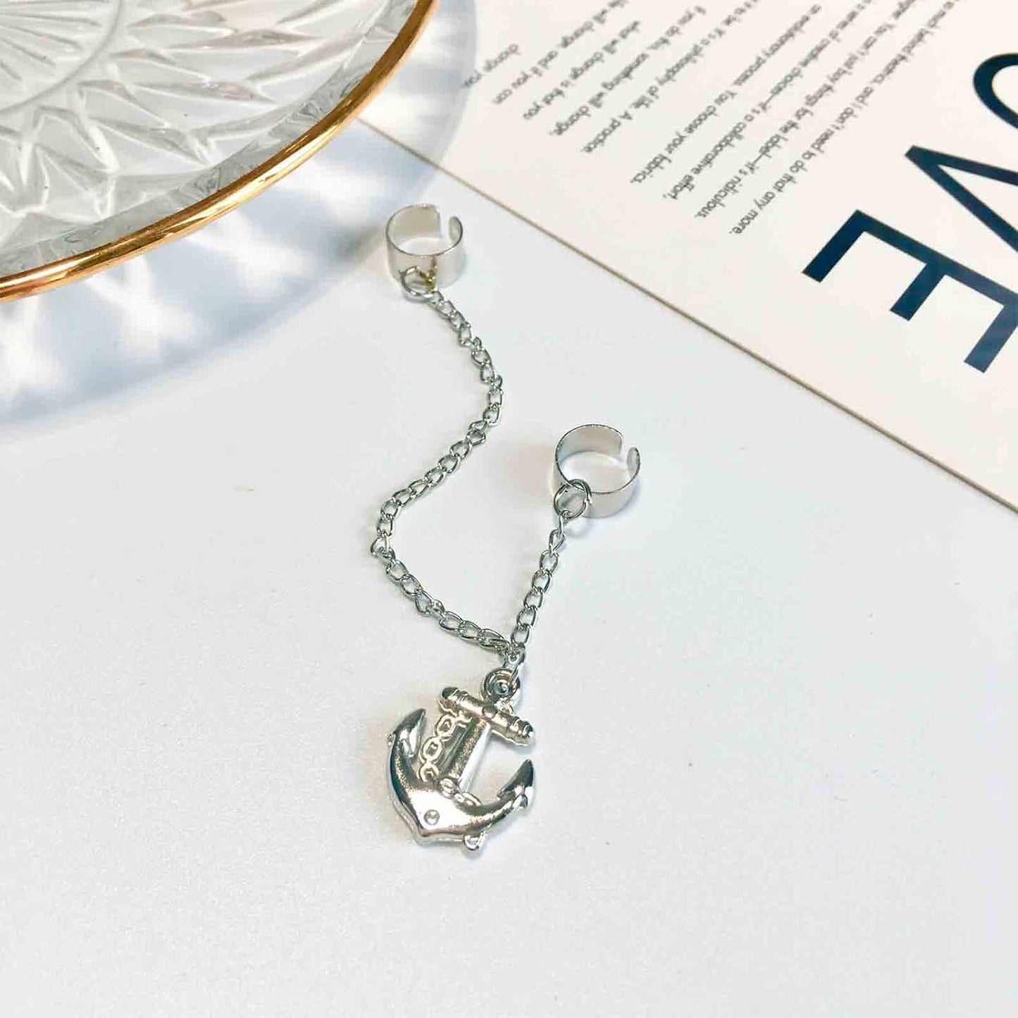 Anchor Chain Cuff Earrings Silver Anchor Dangle Chain Earrings Helix Chain Cartilage Earrings Non Piercing Earrings Jewelry for Women and Girls