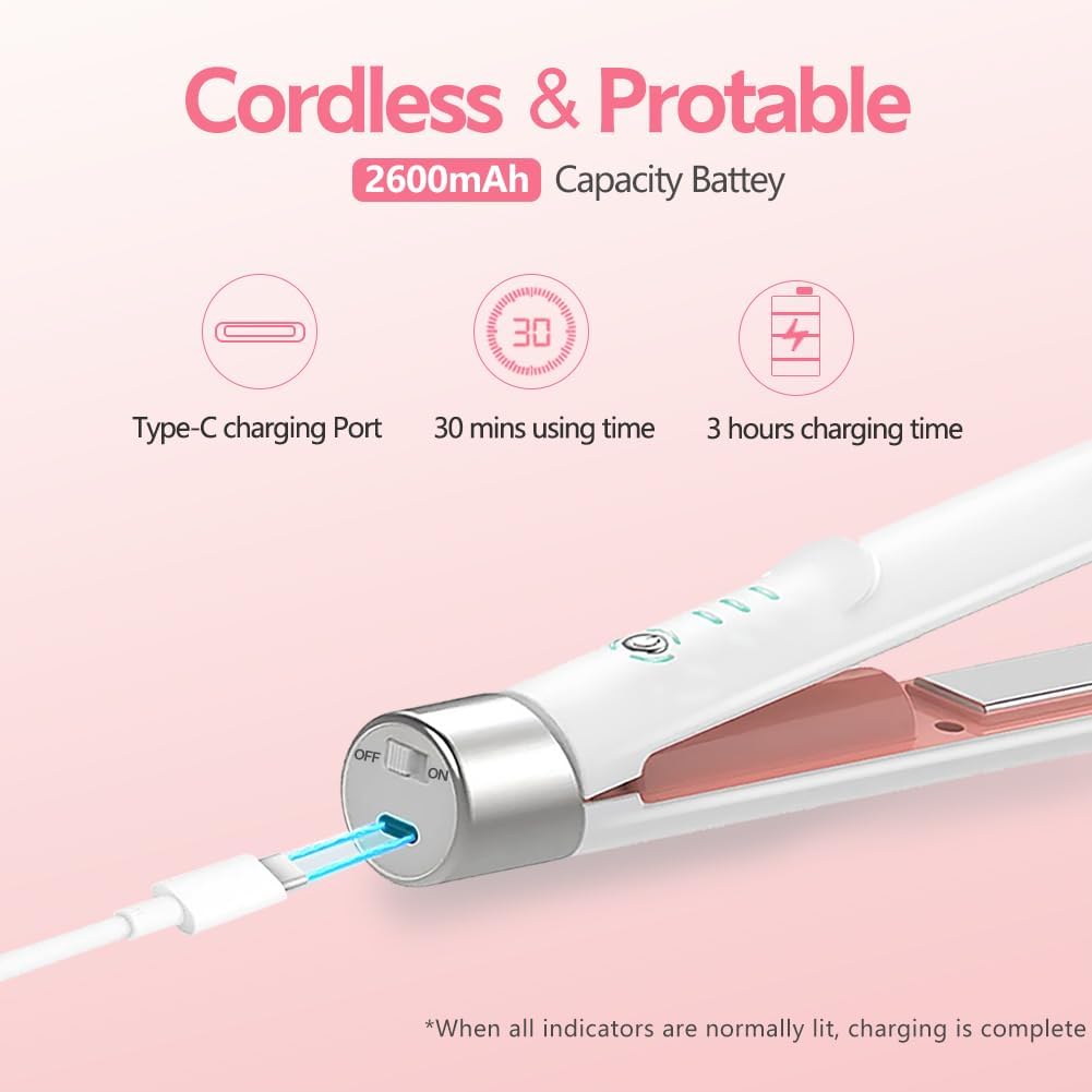 Cordless Hair Straightener and Curler 2 in 1, Fast Heating Ceramic Flat Iron,Rechargeable Portable Hair Straightening Iron for Women, Travel Hair Styler