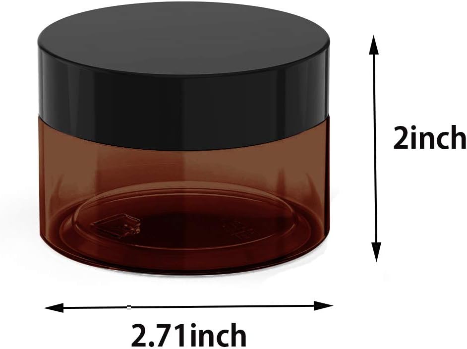 4 oz Amber Plastic Cosmetic Jars Leak Proof Container with Black Lid for Cream, Lotion, Powder, ointment, Beauty Products etc, 12 Pcs.