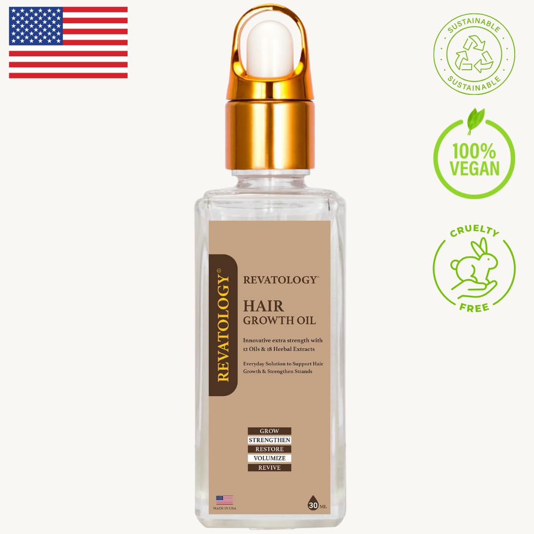 REVATOLOGY Hair Growth Oil – Extra Strength Formula with 12 Oils & 18 Herbal Extracts – Strengthens, Restores & Revives Hair – Natural, Clean, Non-Toxic