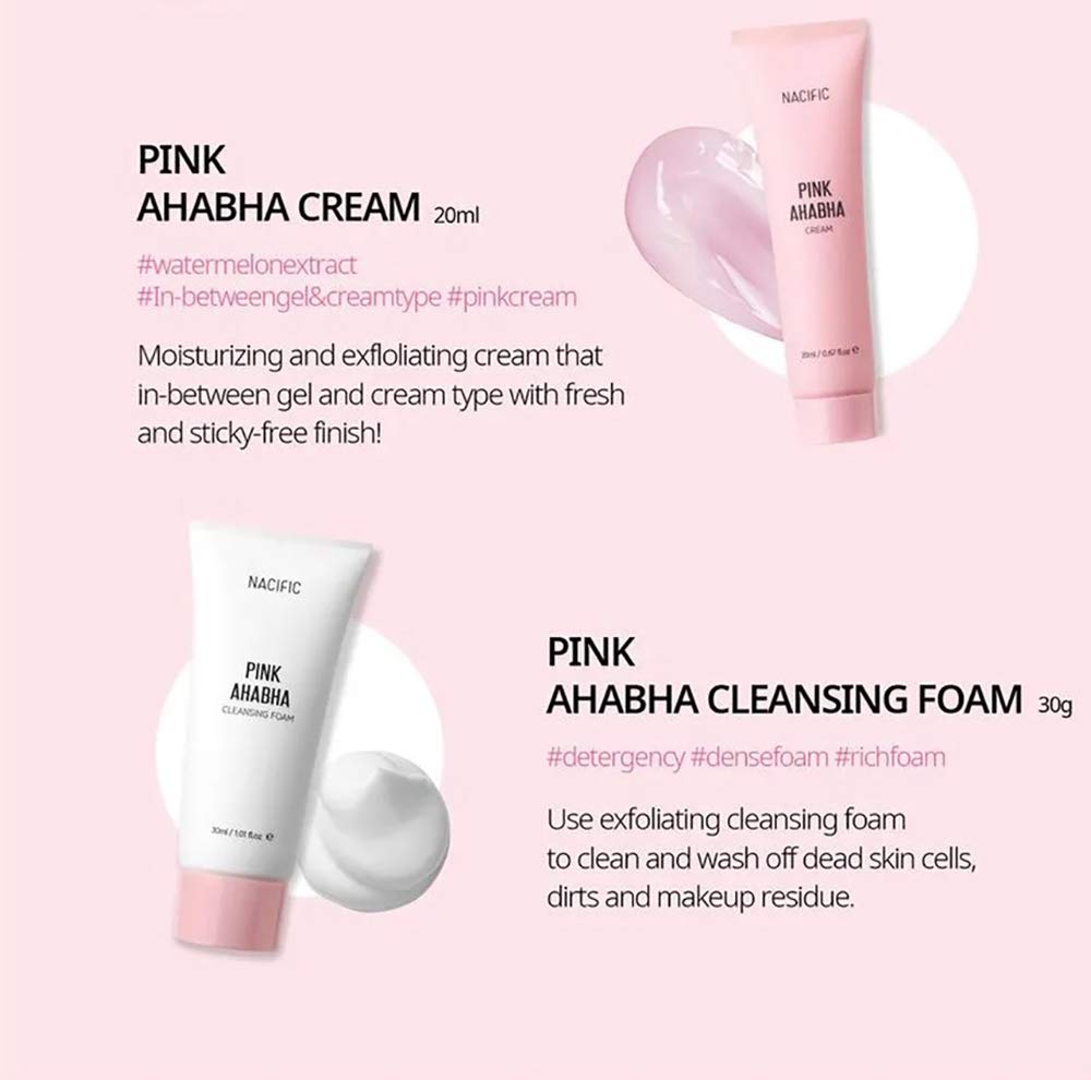Nacific Pink AHA BHA Kit (Cleansing Foam, Toner, Serum, Cream) Travel Size Skin Care Set
